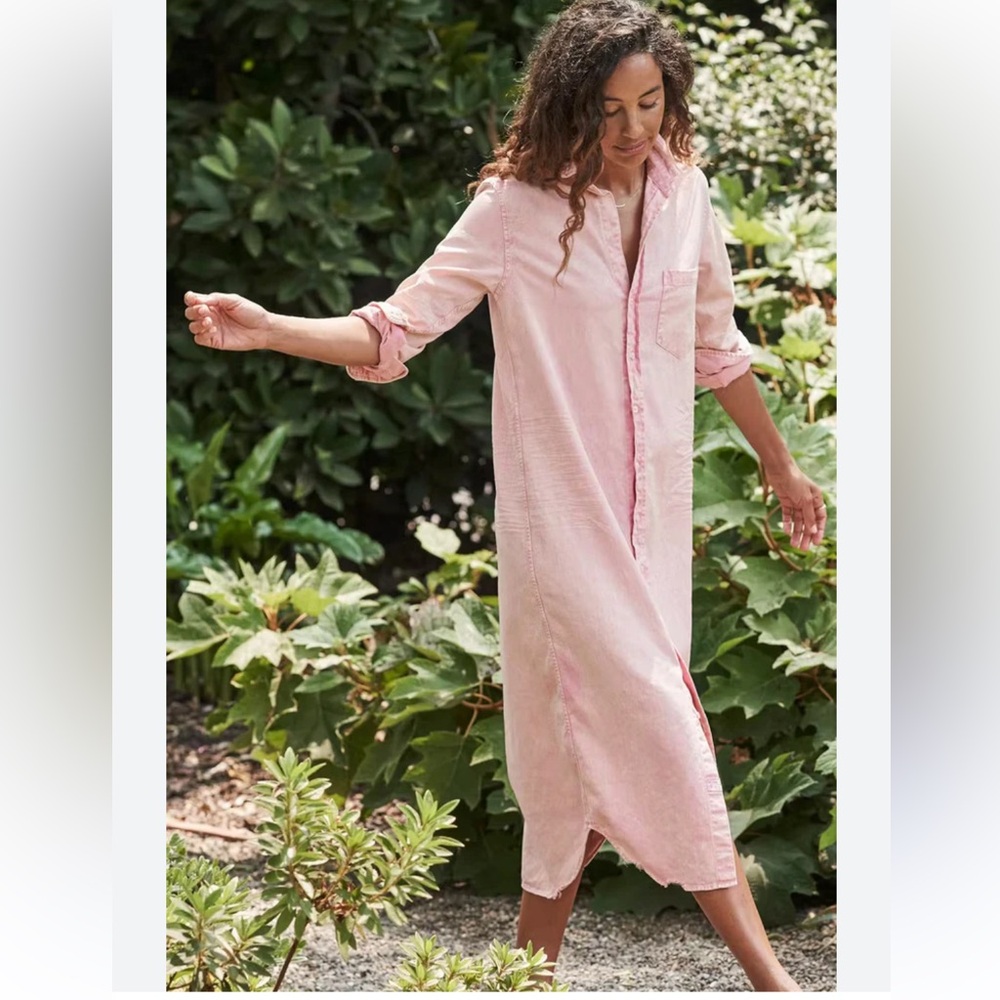 Frank & Eileen Pink Rory Long Sleeve Maxi Denim Dress Medium